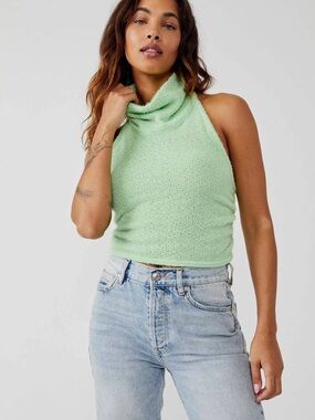 Free People Autumn Angst Top Women's Green Light Sleeveless Turtleneck XS